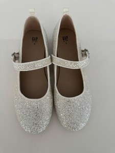 Gap White Ivory Frost Glitter Sparkle Mary Jane Flats Girls Shoes Size 5