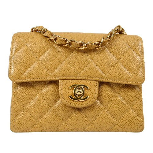 Chanel Beige Calfskin Mini Classic Square Flap Shoulder Bag 17 KK92299