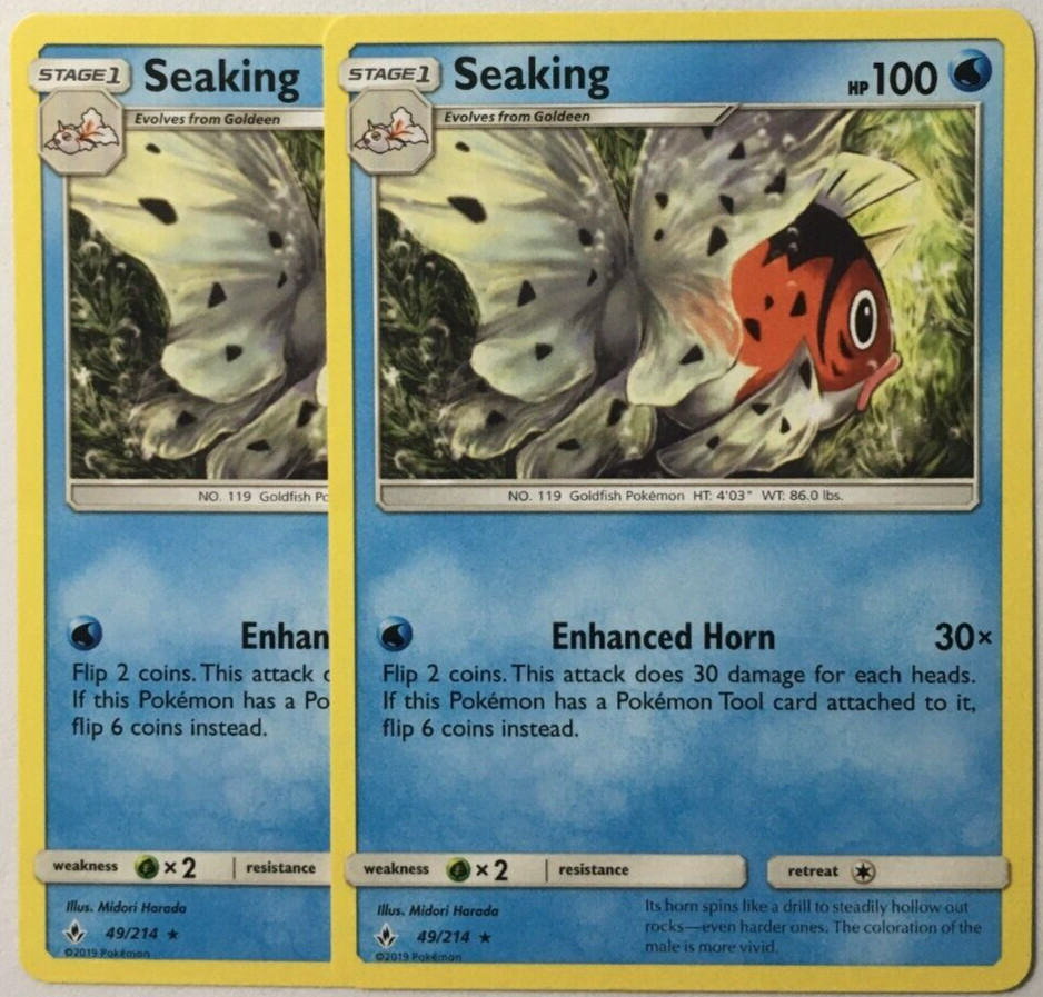 POKEMON 2X SEAKING 49/214 UNBROKEN BONDS RARE NEAR MINT-PLAYSET