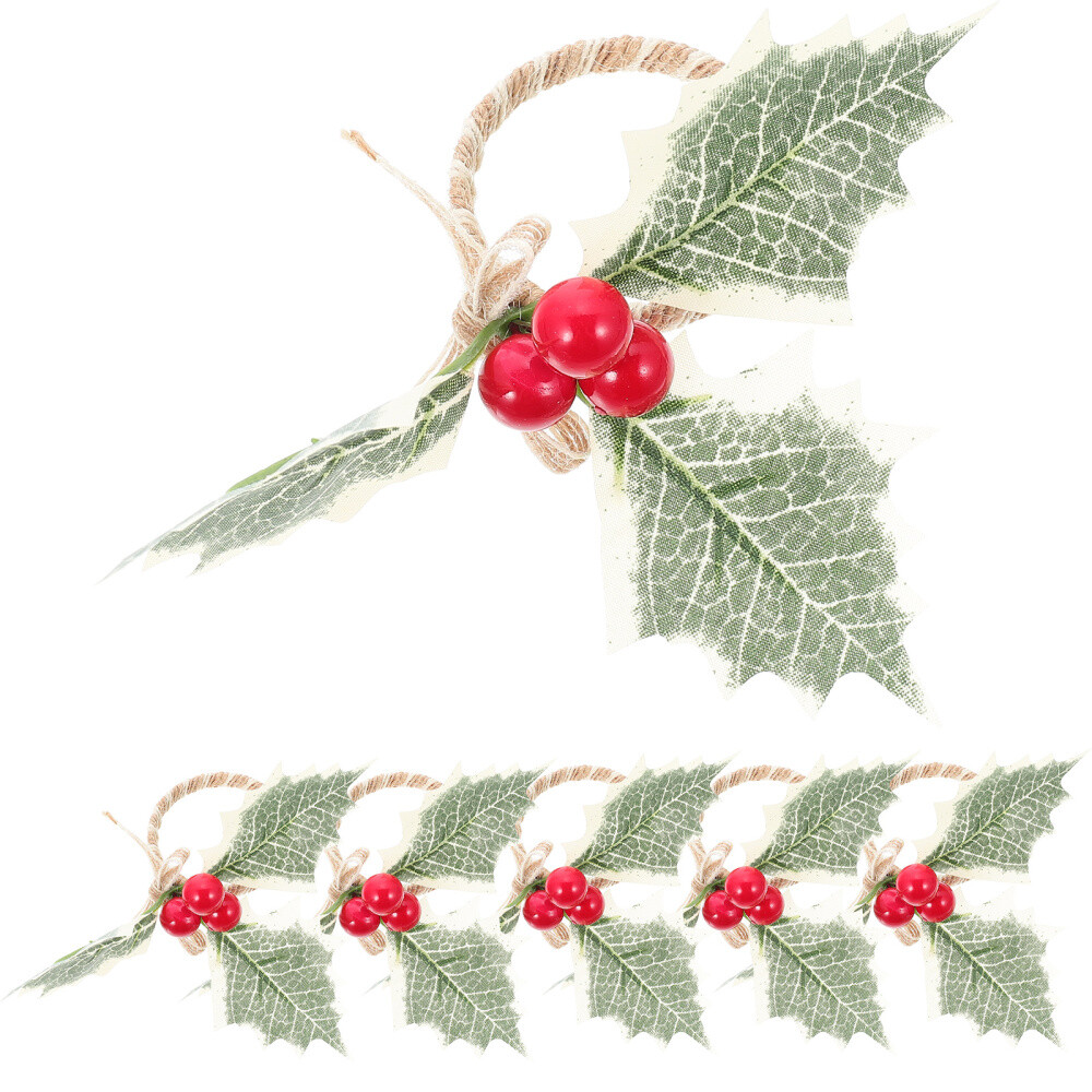 6 Pcs Christmas Napkin Rings Xmas Bands Decorations Gifts for Stocking Stuffers