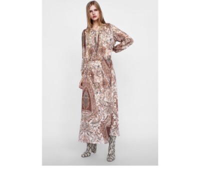 ZARA Flowing Side Slits A-Line Printed Dress | eBay