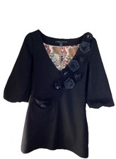 Marc Jacobs Sz 2 Wool blend Tunic Rose Appliqués, Puff 1/2 Sleeves Lined