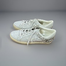 mi  im Women  s White/Silver Rhinestone Low Top Bridal Sneakers