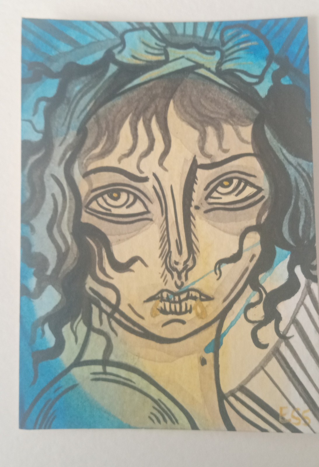 OOAK ACEO Figurative Art Card, Girl Art By ESS22, 3.5 x 2.5 in., Unframed