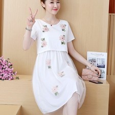 Summer Korean Fashion Mid-Length Short-Sleeved Fake Two-Piece Breastfeeding Plus