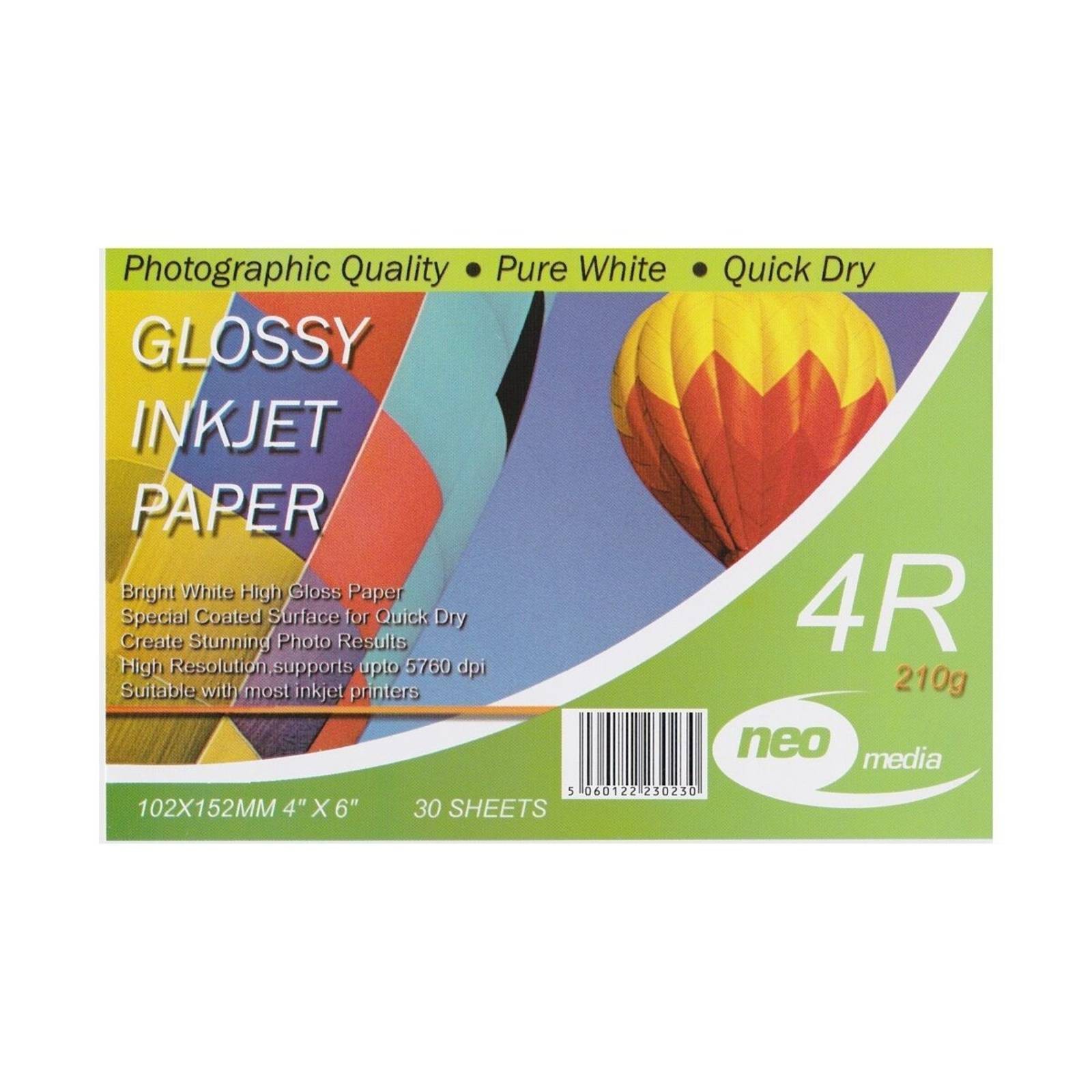 Neo Media 4R Glossy 10cm x 15cm (6x4"") Inkjet Photo Paper 210gsm - 30 Sheets