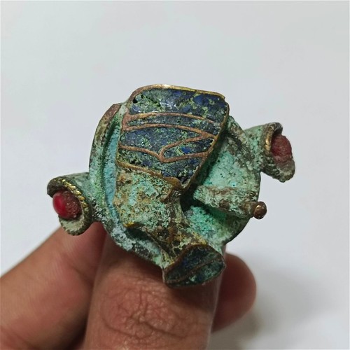 Vintage Egyptian Nefertiti Brass Ring with Stone– Handmade Collectible Jewelry