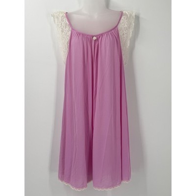 Vintage Amanda Rich Pink Tricot Lace Nightgown Womens sz L modest trad wife