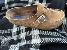 Birkenstock Buckley Tea Brown Suede Womens Size 40 9 Buckle Slip On Clog Shoes