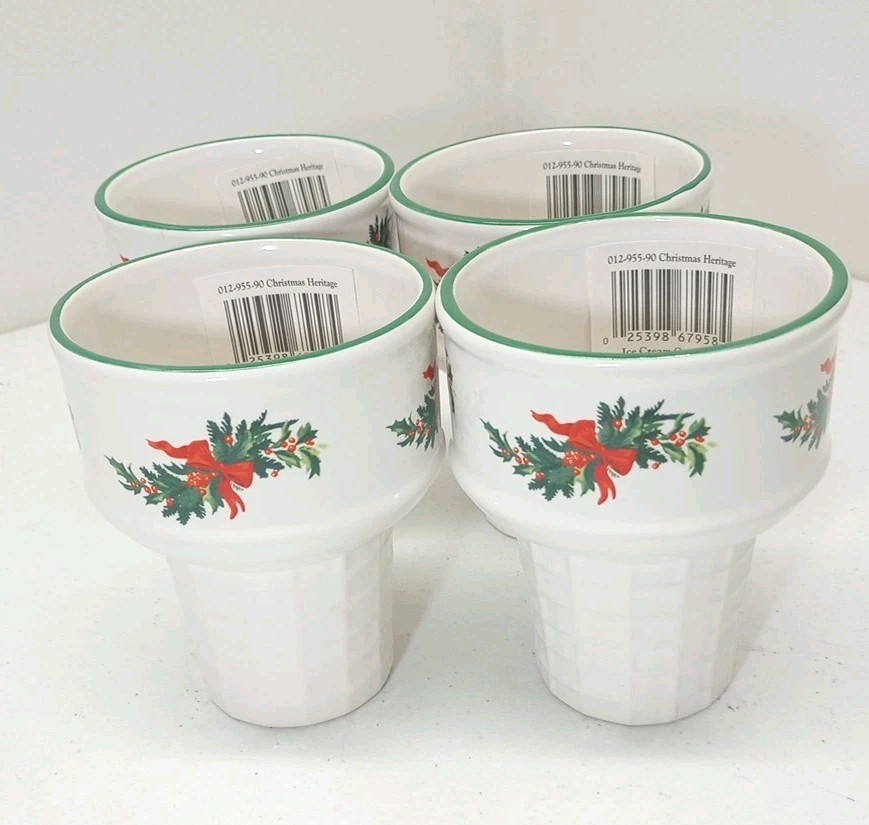 Pfaltzgraff Christmas Heritage Ice Cream Cone Dishes Set of 4
