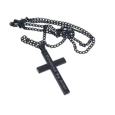 Black Cross Necklace Theme Powered by Jesus, Cool Personalized Gift for Husband