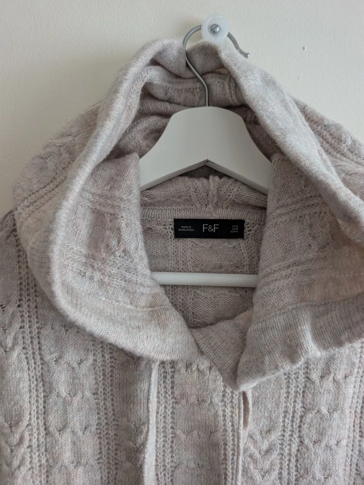 F&F Baggy Beige Oatmeal Knitted Hoody Jumper ~ Size 12-14 - Image 2 of 4