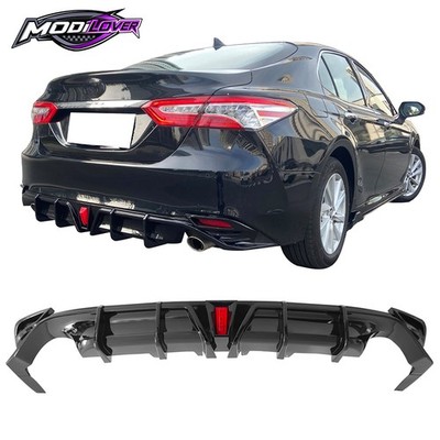 Fits 18-24 Toyota Camry LE XLE Rear Diffuser Lip W/LED Light Lamp Gloss Black