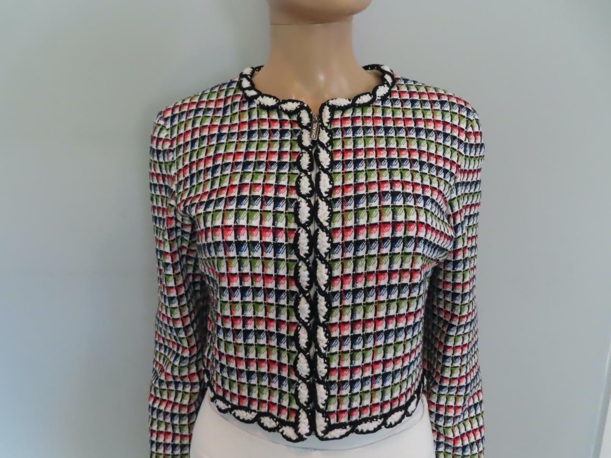 CHANEL Multicolor Geometric Full-Zip Front Blazer/Jacket Size F 38