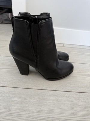Call it Spring black tall ankle boots 10 faux leather block heel classic minimal