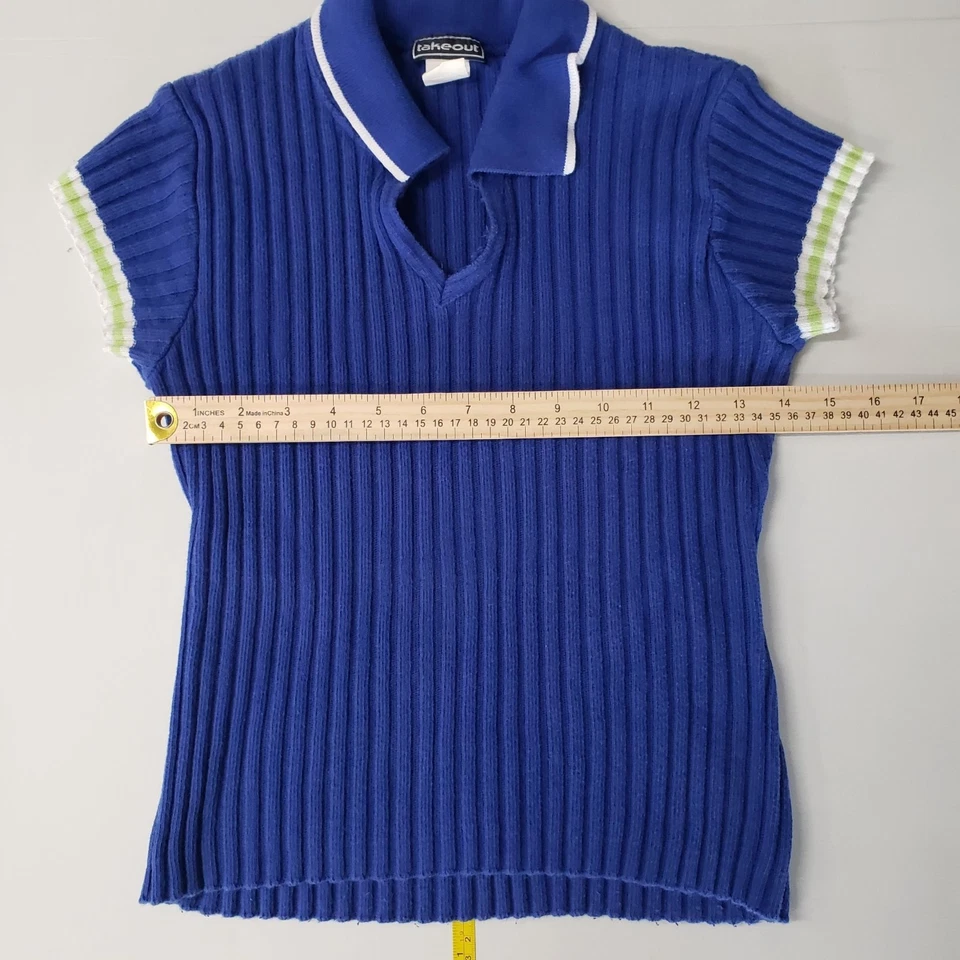 Camisa Polo Tejida Acanalada Para Llevar Vintage Años 90 Grande Azul Preppy Tenis Indie Sleaze Foto 3 de 4