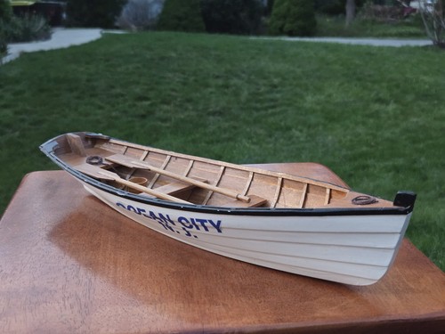Wood ROW BOAT CANOE model rowboat skiff nautical decoration ship 15" Ocean City 