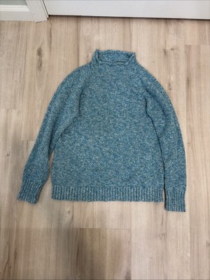 LL Bean Sweater Womens Small Blue Knit 100% Cotton Mock Neck Long Sleeve 507416