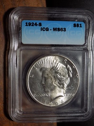 1924-S Peace Silver Dollar - ICG MS63 - Flashy Choice BU!