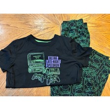 Cat  Jack Boys Retro Speedrun Pajama Set Black Green Game Size L 10/12