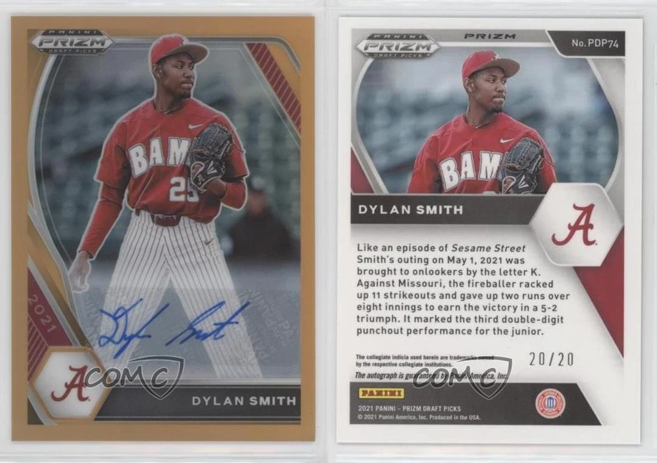 2021 Panini Prizm Draft Picks Neon Orange 20/20 Dylan Smith #PDP74 Auto - Image 3 of 3