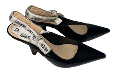 Christian Dior J'Adior Patent Leather Black Pointed Toe Slingback Pumps Size 37