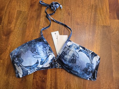 Bikini Lab S Small Blue Indigo Padded Halter Bikini Swimsuit Top Bandeau NWT