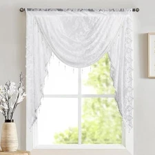 Beaded Waterfall Lace Curtain Valances for 39"W x 41"L (Pack of 1) White