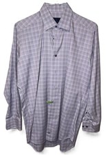 David Donahue Trim Fit Dress Shirt Mens 16 32/33 Purple Blue Plaid Cotton