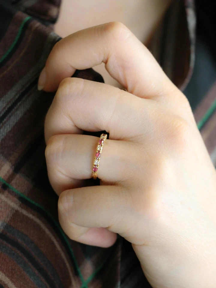 Alliance or jaune diamants tourmalines roses - Photo 2/4