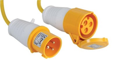 PRO ELEC - 16A, 110V, CEE Plug to Socket Extension Lead, 2P+E, Yellow, 14m