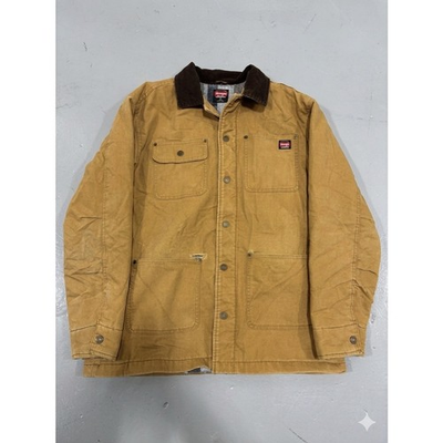 #ad #ad Wrangler Workwear Blanket Lined Canvas Chore Jacket Men#x27;s Medium Tan Distressed $24.14