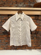 True Vintage Barong Tagalog Filipino Embroidered Shirt Size M 70s