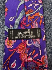 Hermes Necktie Men's Tie Fantasies Purple Satin Silk
