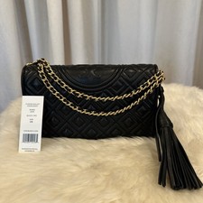 NEW TORY BURCH Fleming Tassel Chain On Wallet Clutch Crossbody Black