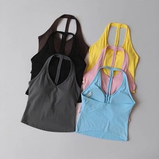 Sports Bra V Neck Halter Push Up Beautiful Back Shockproof Yoga Running Women's