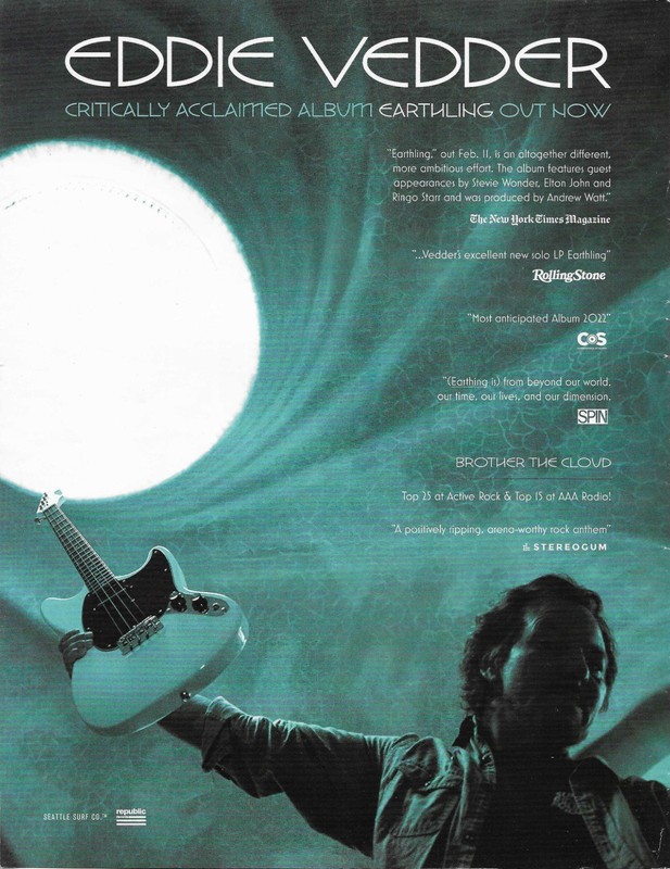 Pearl Jam EDDIE VEDDER Ultra Rare 2022 TRADE AD Poster MINT 8.5x11 USA