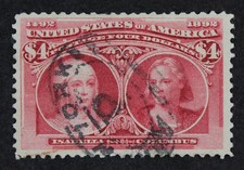 CKStamps: US Stamps Scott#244 $4 Columbian Used Tiny Thin Lightly Crease