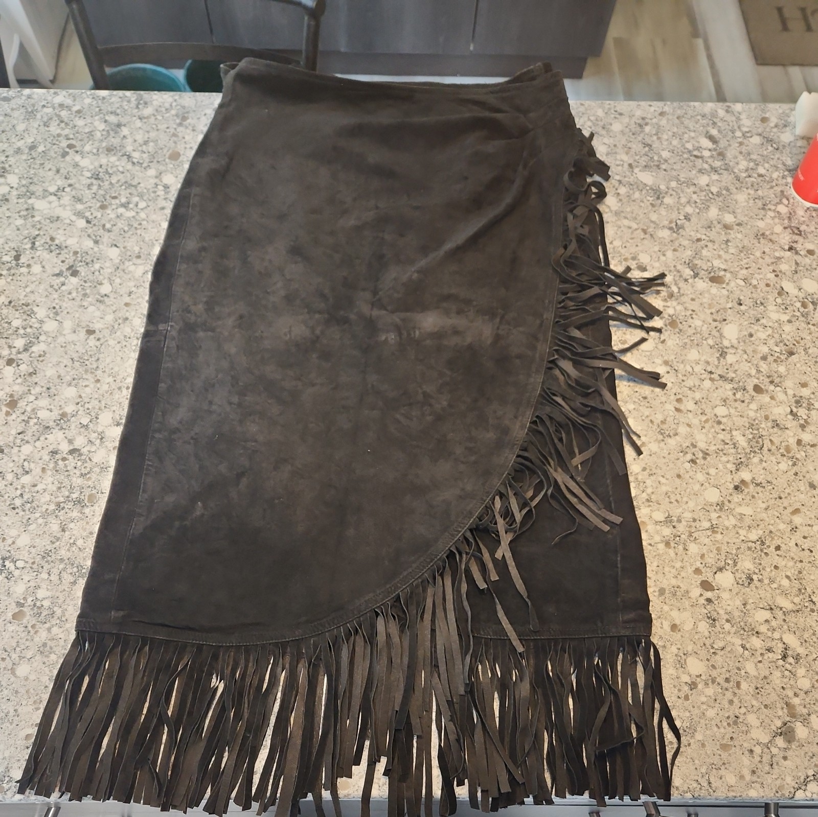 Desperado Black Suede Leather Fringe Wrap Skirt Women's Size Medium Boho Western