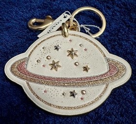 NWT COACH X NASA Saturn Star Dust Glitter Charm Keychain Leather Dust Bag HTF
