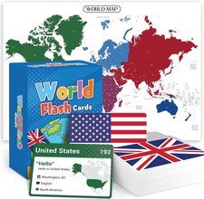 World Flags Flashcards, 245 Countries Flags, Geography Game with World Map - Edu