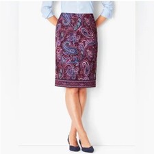 Talbots Paisley Floral Pencil Skirt in Blue and Purple Lined Midi - Size 4P