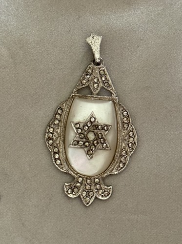 Sterling Star Of David Judaica Mother Of Pearl Marcasite Pendent 