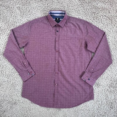 STEEL JELLY Maroon Polka-Dot Long-Sleeve Collared Button-Up Shirt Mens XL