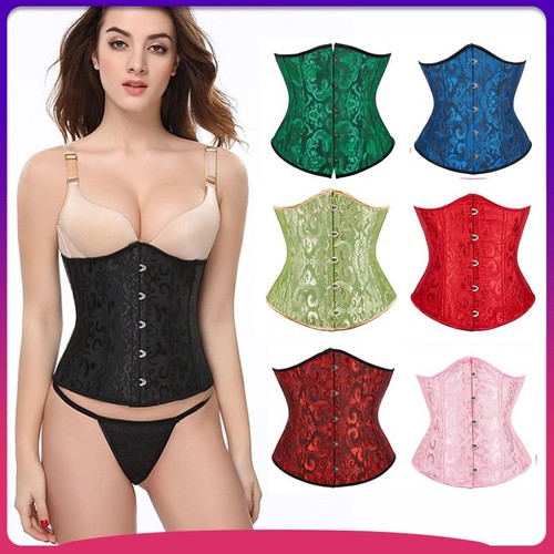Boned Jacquard Corset Basque Cincher Lingerie Bustier Underbust Body Shaper 4-24 - Picture 5 of 67