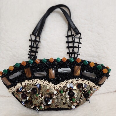Mary Frances Black Bead & Sequin Vintage Handbag NEW w/tag #1022