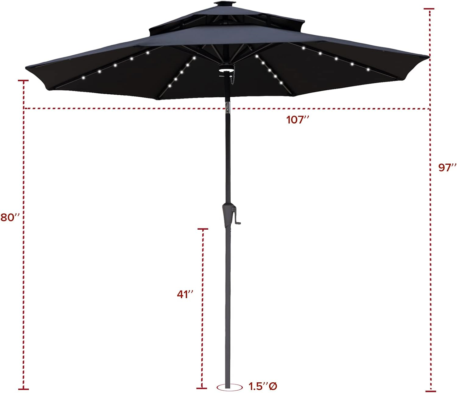 FLAME&SHADE 9 ft Double Top Solar Powered Outdoor Market Patio Table
