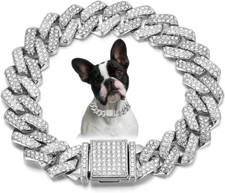 Pet Cat Dog Collar Bling Cuban Chain Gold Plated Cubic Zirconia Iced Necklace
