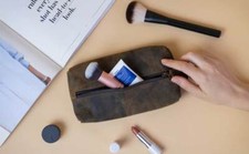 Handmade Leather Zip-Lock Cosmetic Makeup Pouch Bag Pen Pencil case