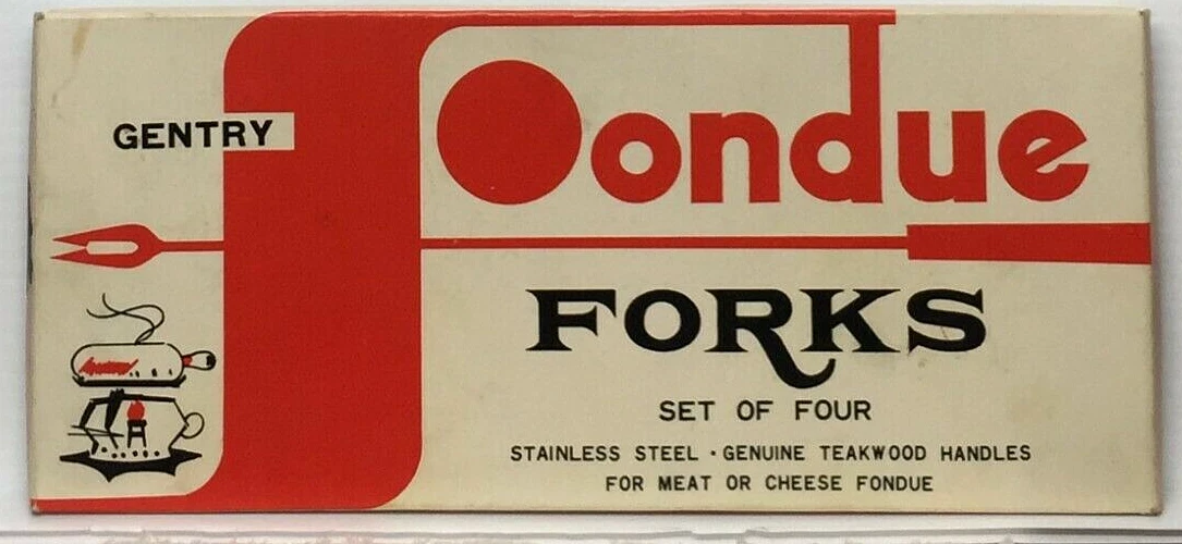 VTG Set of 4 Mid Century Fondue Forks Stainless Steel Teakwood Handles In Box